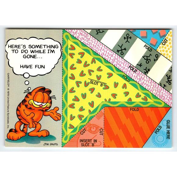 Vintage Garfield Postcard "Here's Something To Do While I'm Gone" Puzzle Unused - Picture 1 of 2